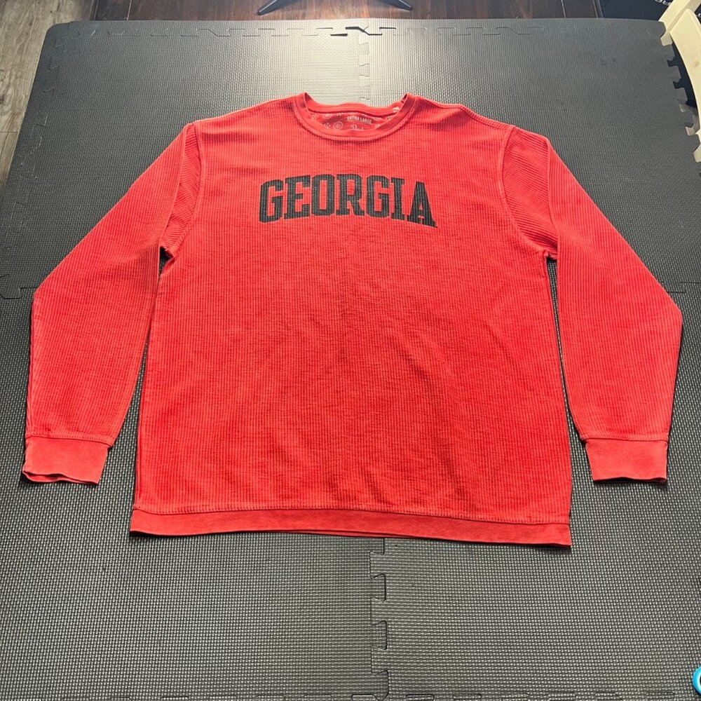 Vintage Georgia Red Waffle Knit Crewneck Sweatshirt Ribbed Cuffs & Hem Unisex Si